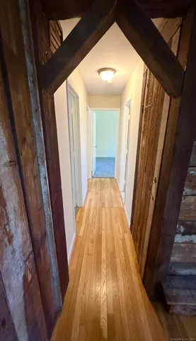 an empty room with a bench