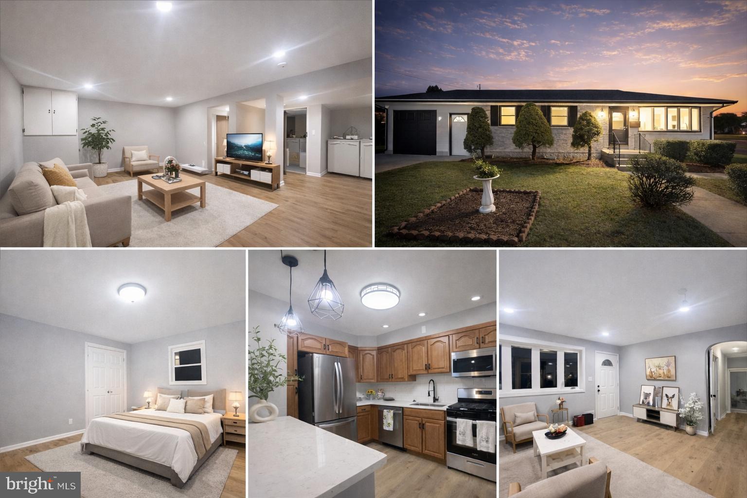 a view of living room filled with furniture and kitchen view