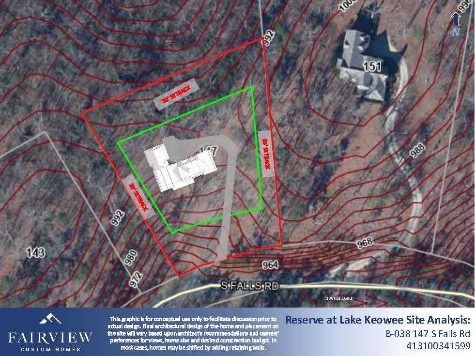 147 South Falls Road Sunset, SC 29685 - Photo 5 of 20 This site analysis illustrates potential home placement and setbacks on a scenic, wooded lot.