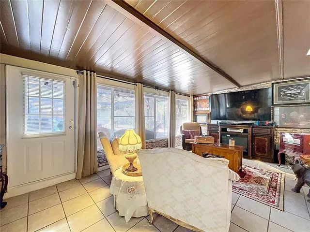 a living room with a couch and potted plant