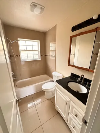 a bathroom with a sink a toilet a mirror and bathtub
