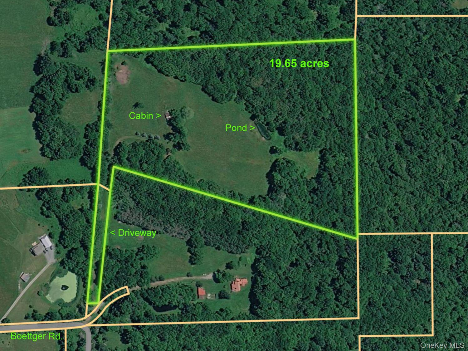 57 Boettger Road Callicoon, NY 12723 - Photo 3 of 22 Property is outlined in green, with features noted