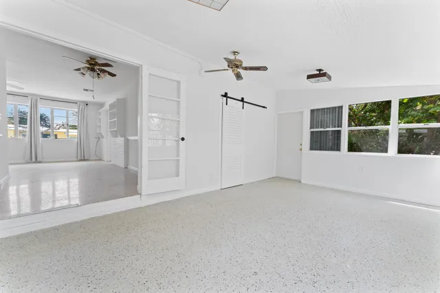 a view of a room with a window