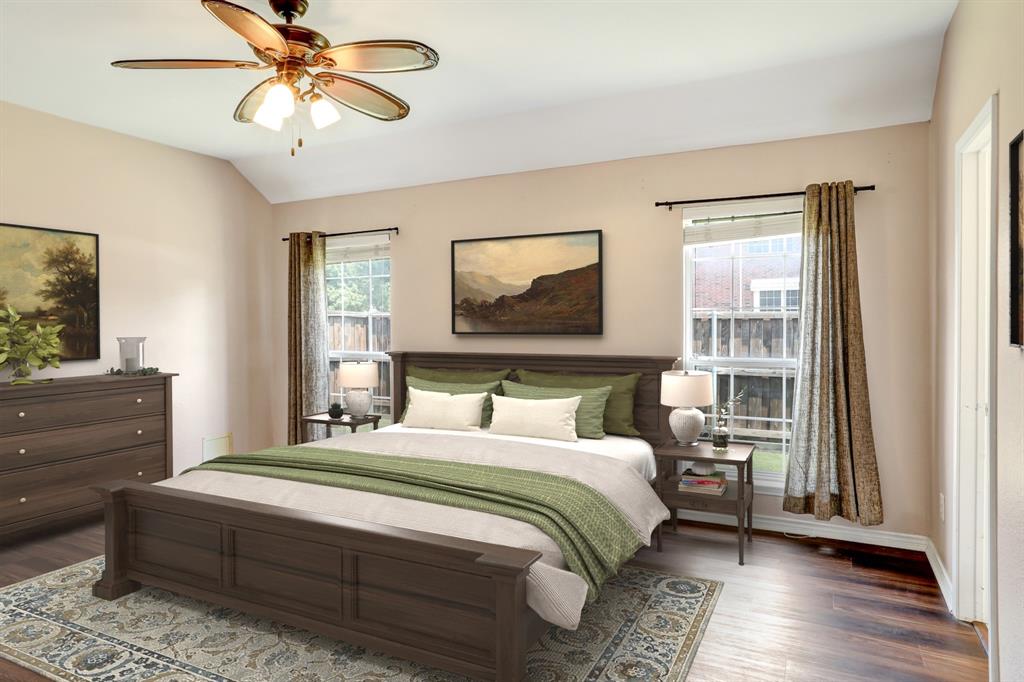 1315 Ballantrae Drive Allen, TX 75013 - Photo 14 of 26 a bedroom with a bed and wooden floor