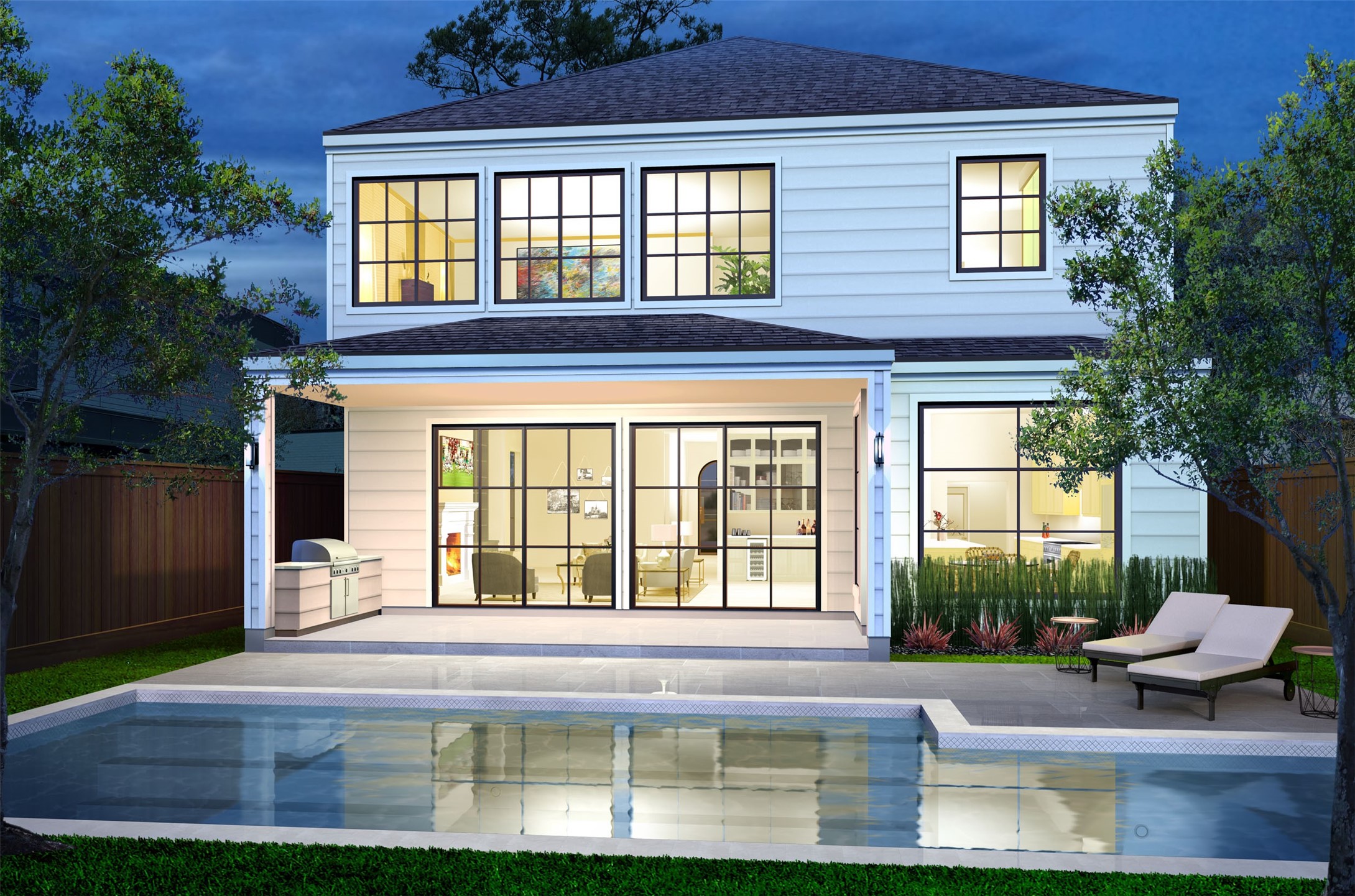 1118 Jackson Boulevard Houston, TX 77006 - Photo 18 of 19 Rear Elevation of the Home with a yard large enough for a pool. Pool in the rendering is not included with the price of the home. This is an Artists Rendering - Selections and Finishes are subject to change at any time during construction.