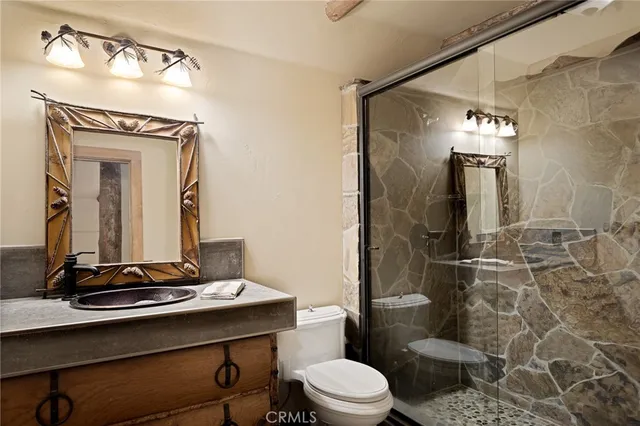 a bathroom with a toilet a sink and shower