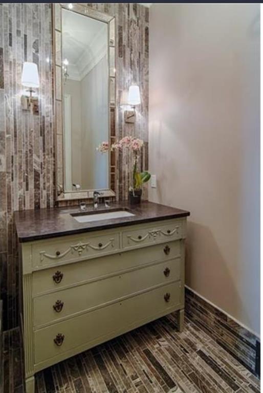 Undisclosed Address Milton, GA 30004 - Photo 70 of 118 a bathroom with a granite countertop sink and a mirror
