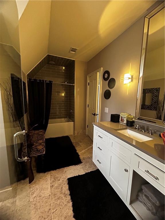 Undisclosed Address Milton, GA 30004 - Photo 86 of 118 a bathroom with a double vanity sink a mirror and shower