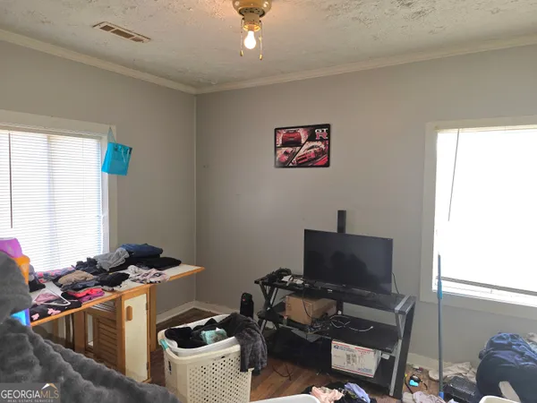 a room with a workspace