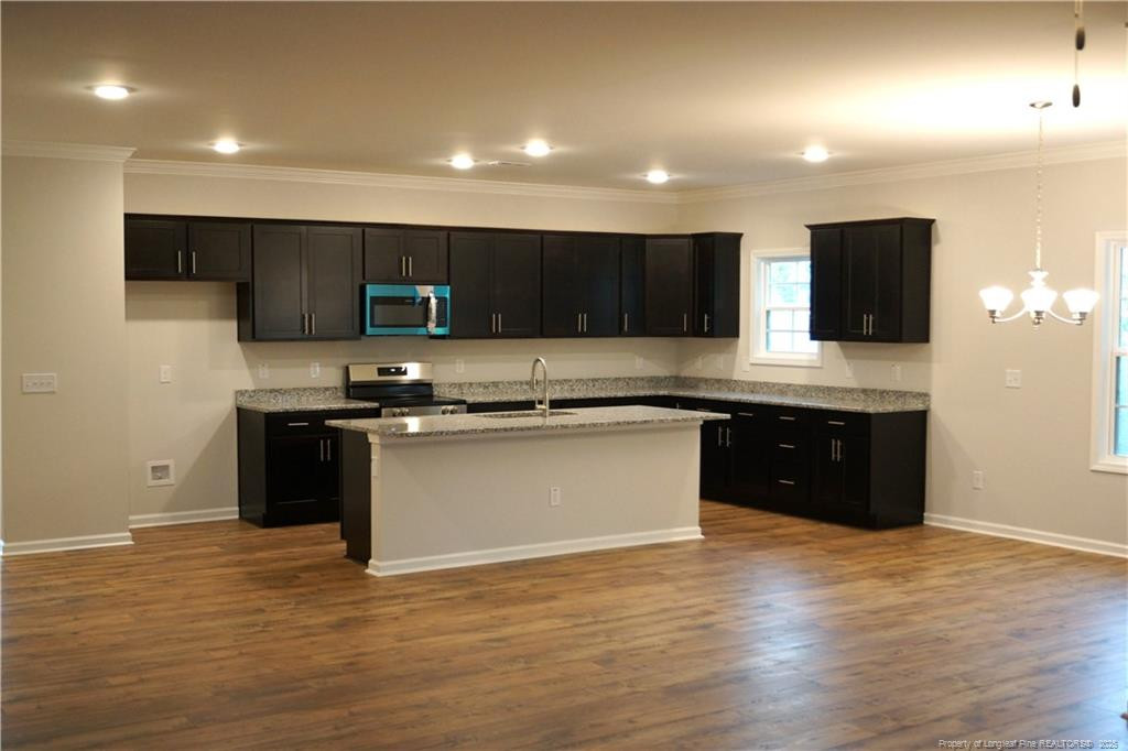 123 Nectar Lane Bunnlevel, NC 28323 - Photo 5 of 36 a kitchen with stainless steel appliances granite countertop a stove a sink and a microwave