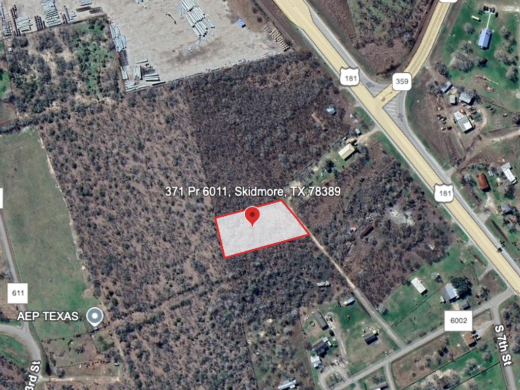 371 Private Road, Unit 6011 Skidmore, TX 78389 - Photo 4 of 6 Aerial map of property and surrounding area featuring property boundaries highlighted