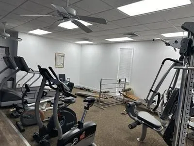 a view of a room with gym equipment