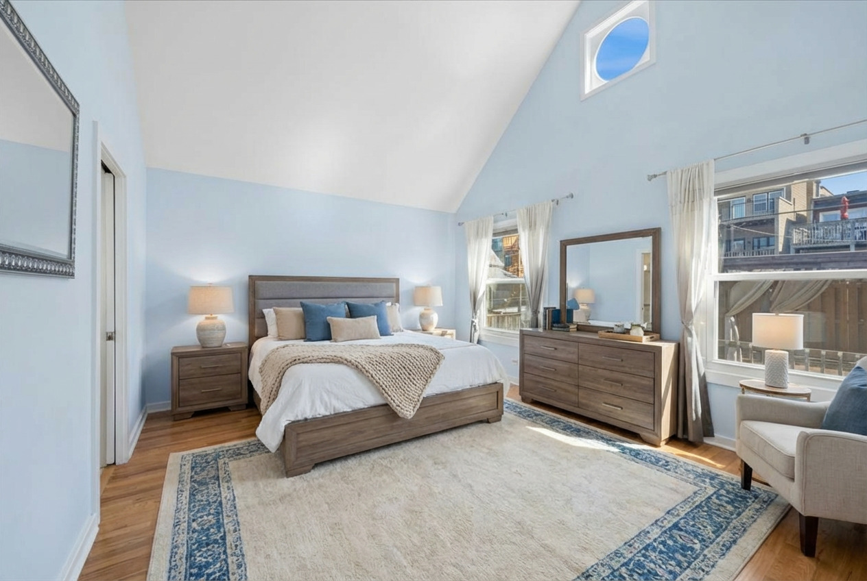 3239 North Kenmore Avenue, Unit 5 Chicago, IL 60657 - Photo 15 of 35 a bedroom with a large bed and furniture