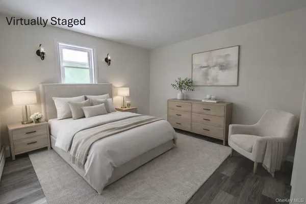 a bedroom with a bed and furniture