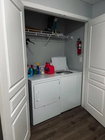 a storage room with wooden floor