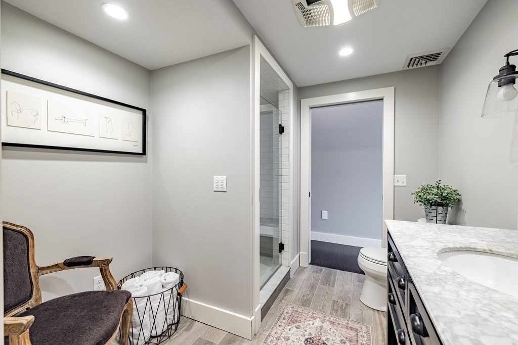 165 Converse Street, Unit 1 Longmeadow, MA 01106 - Photo 14 of 17 a bathroom with a granite countertop sink a toilet and shower