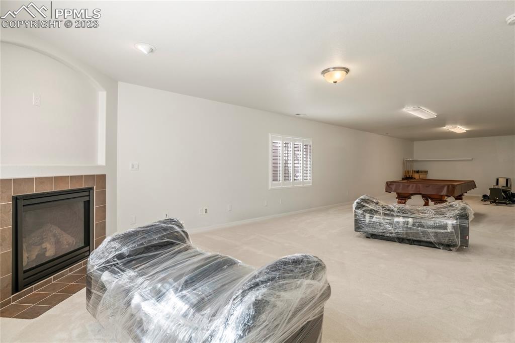10658 Pictured Rocks Drive Peyton, CO 80831 - Photo 25 of 36 a bedroom with a bed and a fireplace