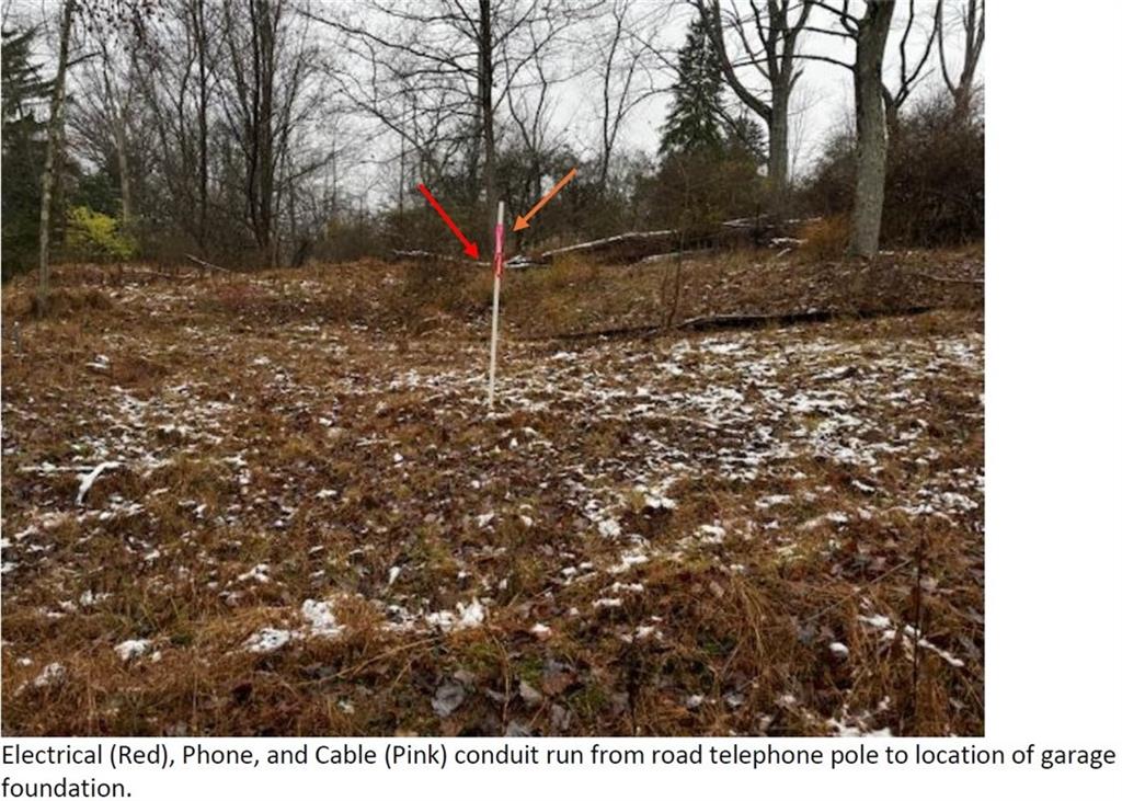 55 Dietrich Road Pittsburgh, PA 15238 - Photo 13 of 47 Electrical (RED) Phone, and Cable (PINK) conduit run from road telephone pole to location of garage foundation