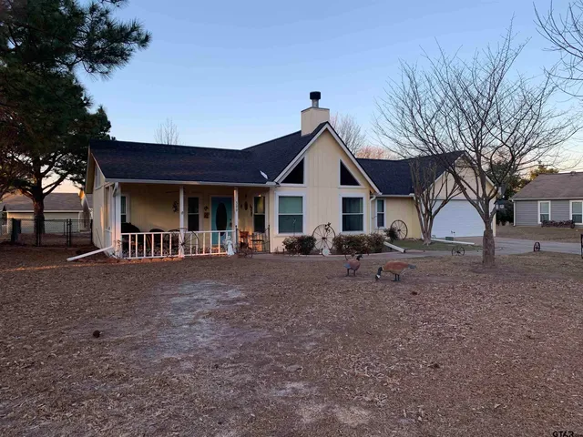 a view of a house with backyard and a tree