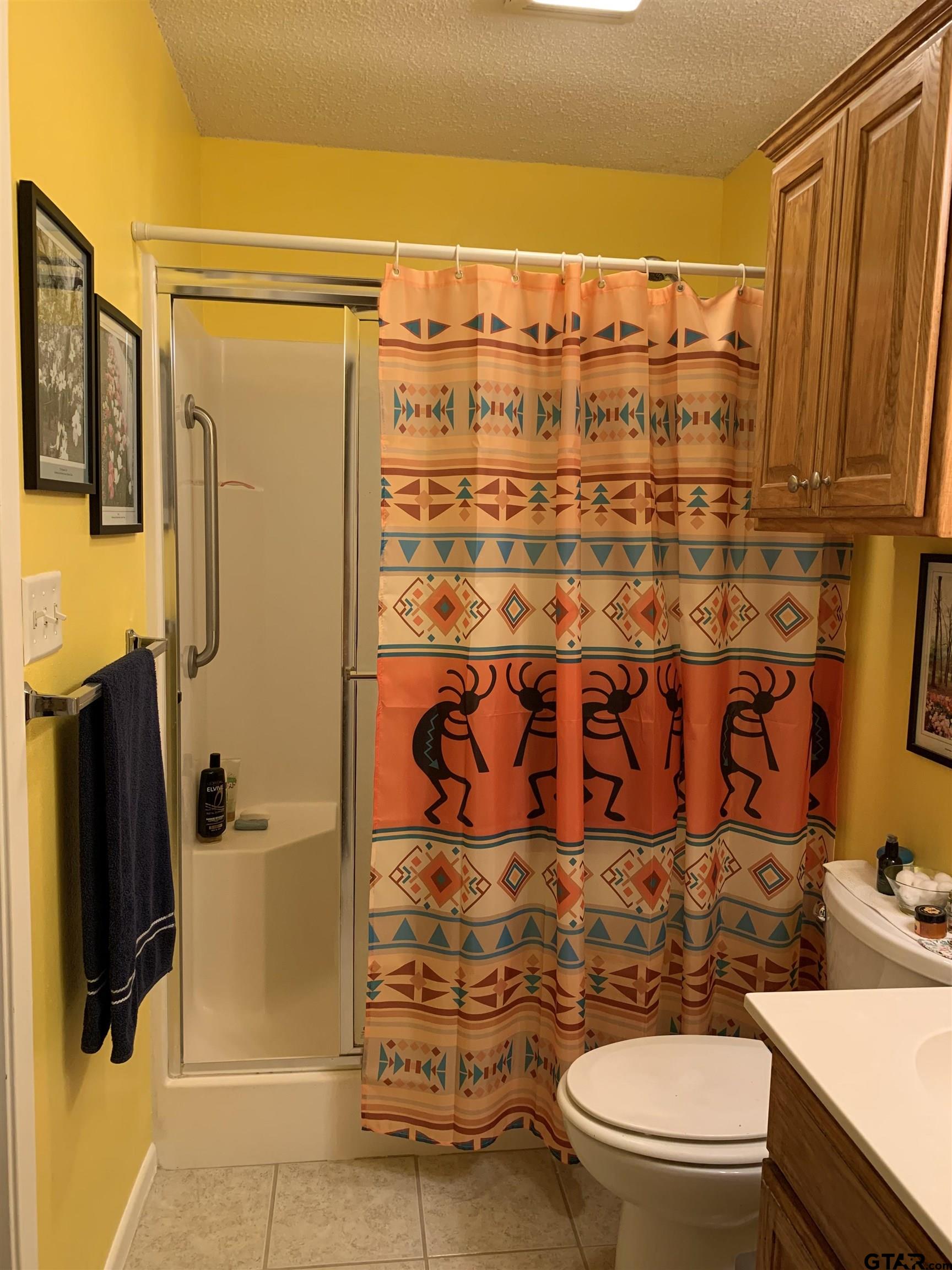 399 Cimarron Trail Holly Lake Ranch, TX 75765 - Photo 15 of 24 a bathroom with a shower toilet and sink