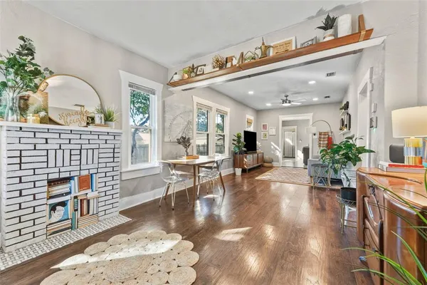 a view of a living room and dining room