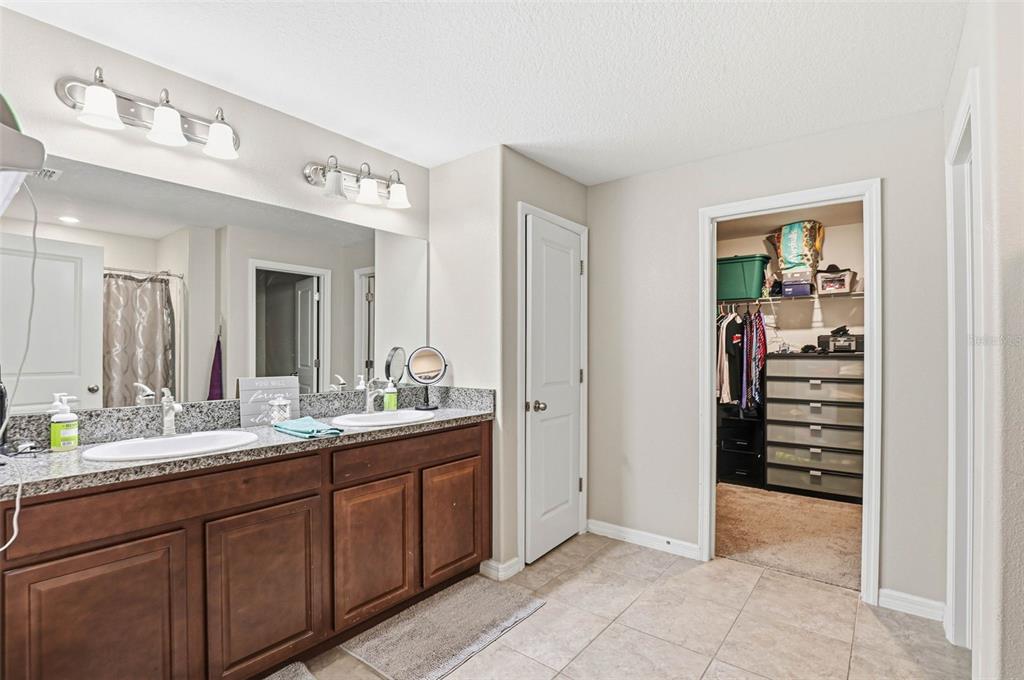 211 English Channel Place Dover, FL 33527 - Photo 17 of 35 a spacious bathroom with a granite countertop sink and a mirror