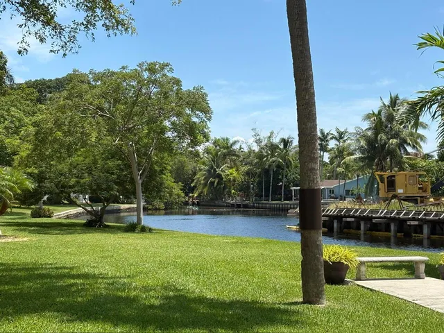 a view of a park with swings