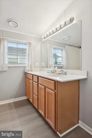 a bathroom with a sink a vanity and a mirror