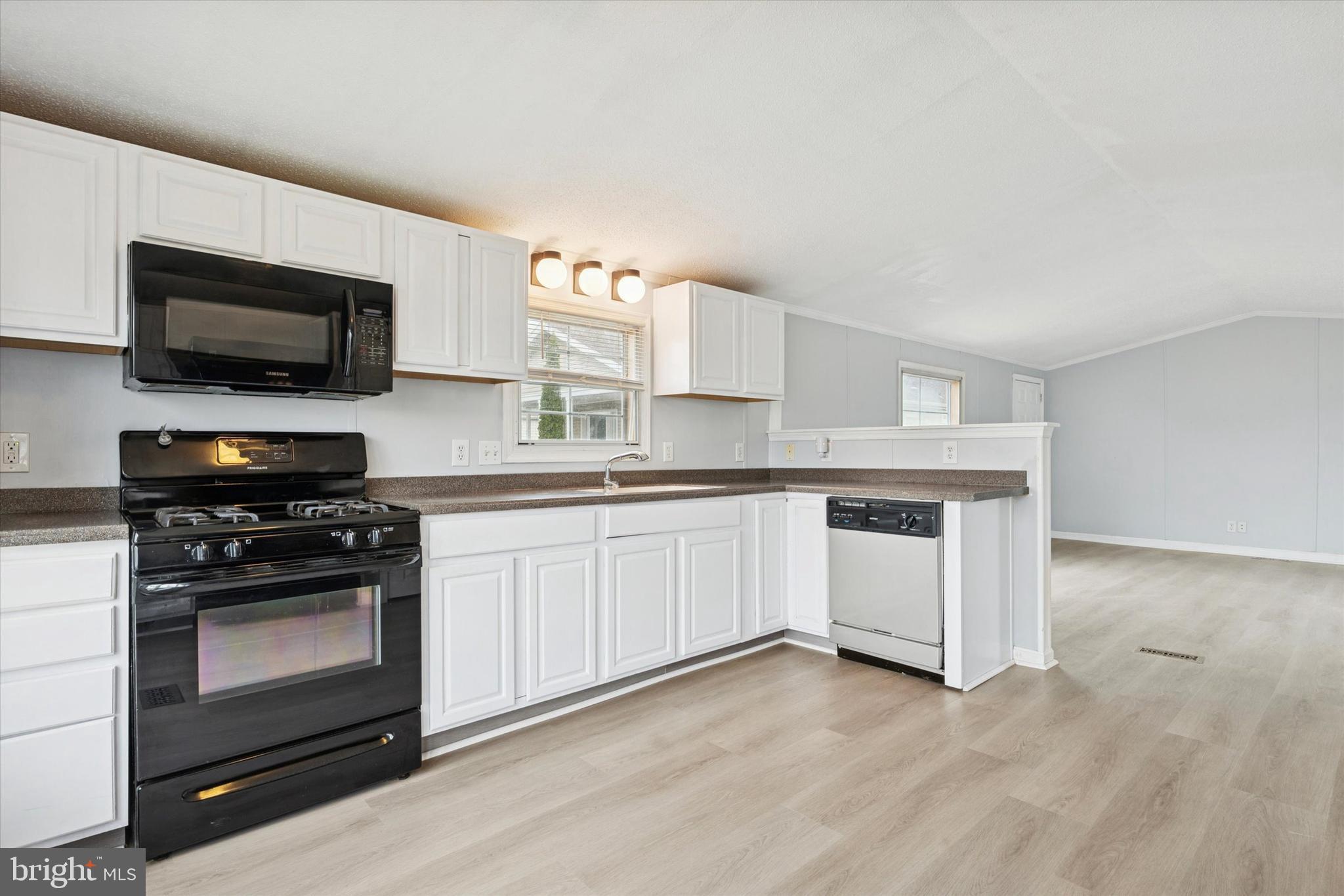 1920 Brian Circle, Unit 650 Bear, DE 19701 - Photo 8 of 25 a kitchen with granite countertop a stove top oven a sink dishwasher and white cabinets with wooden floor