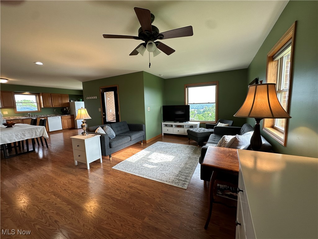 18331 Davis Ridge Road Caldwell, OH 43724 - Photo 12 of 31 Living area with healthy amount of natural light, dark wood-type flooring, ceiling fan, and recessed lighting