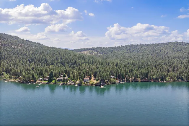 a view of a lake with a mountain in the background
