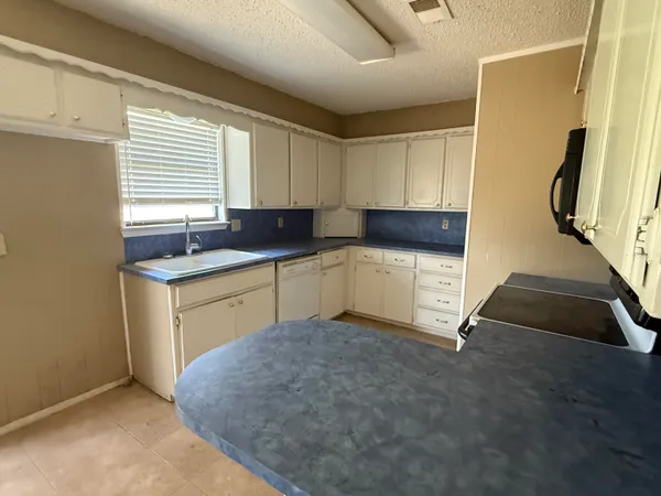 a kitchen with a sink and a refrigerator