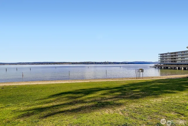 a view of swimming pool with an ocean view