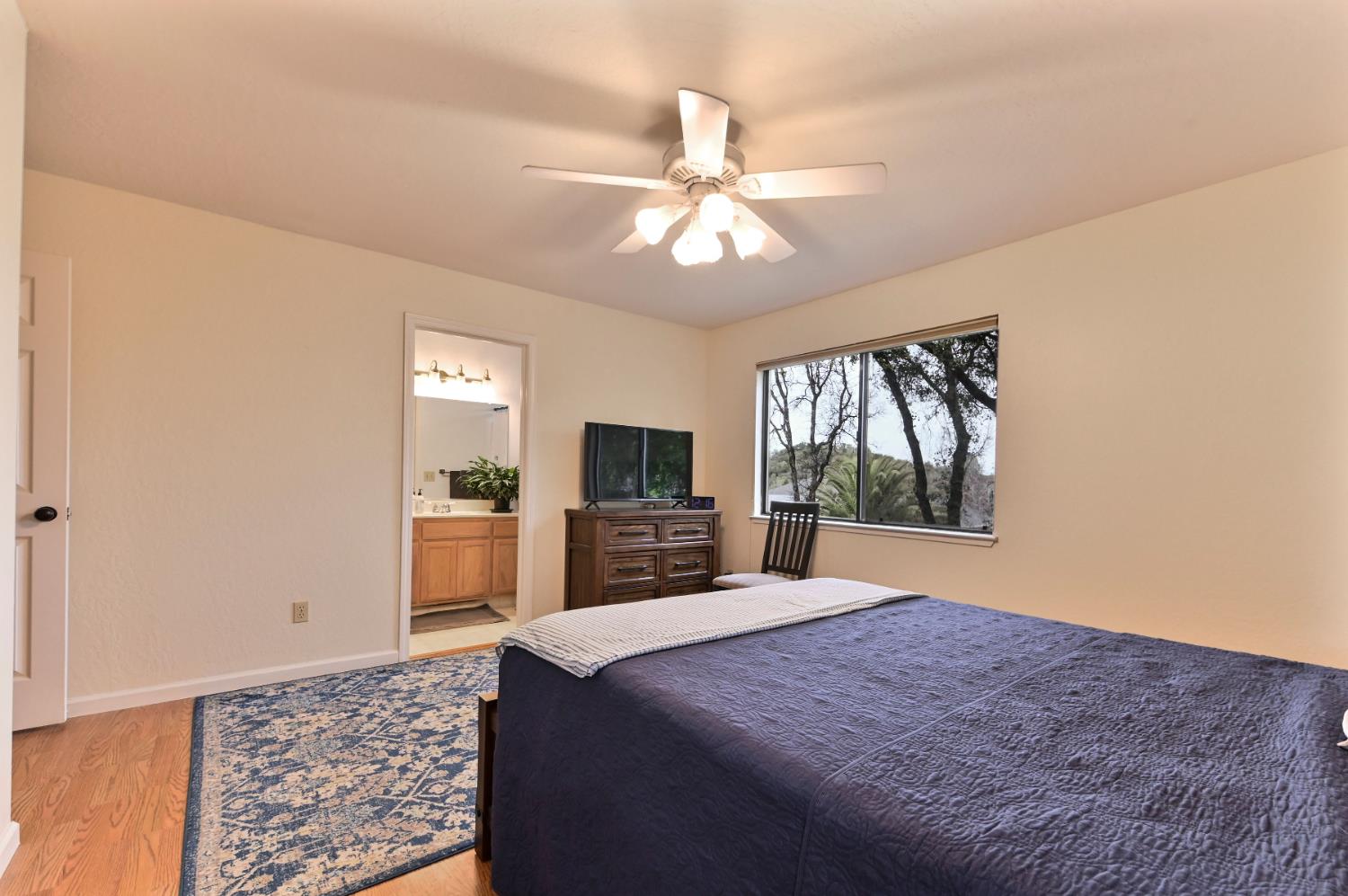 147 Rocky Ridge Lane Angels Camp, CA 95222 - Photo 28 of 61 a bedroom with a bed and a flat screen tv