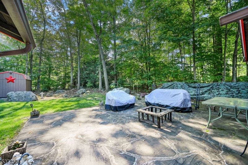 134 Birch Road Vernon, NJ 07422 - Photo 29 of 49 a view of a backyard with table and chairs potted plants and large tree
