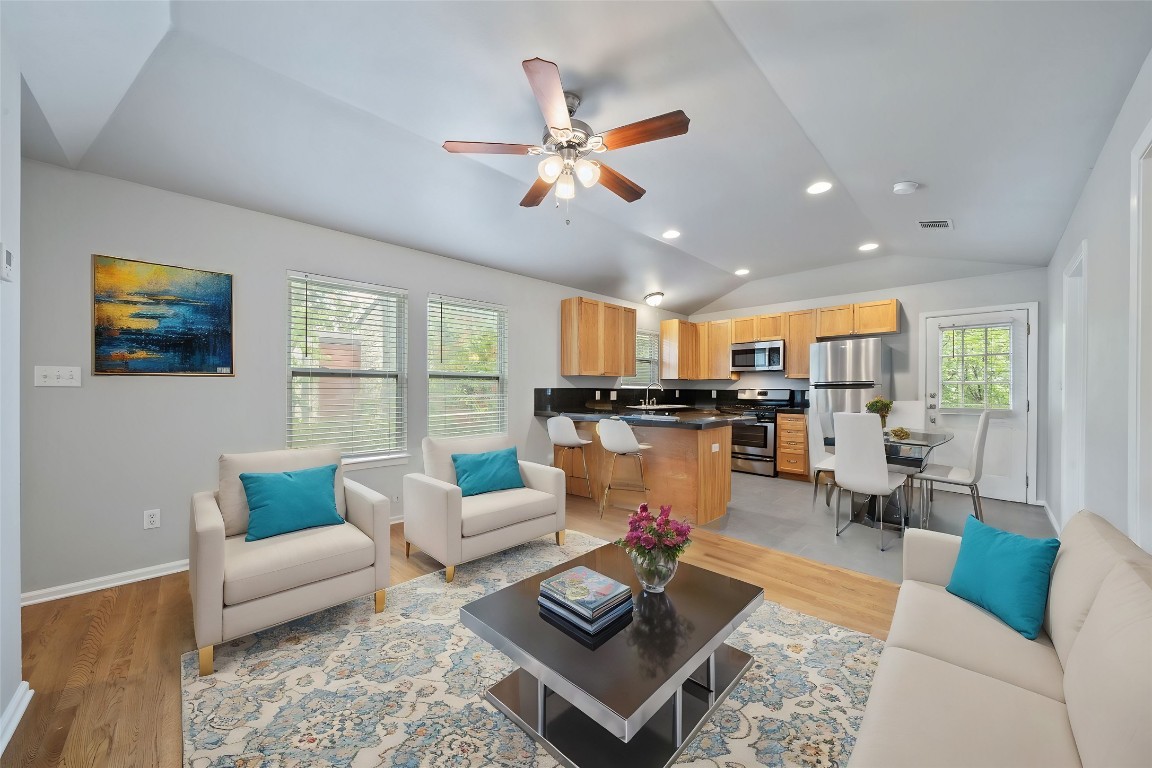 4612 Bennett Avenue, Unit B Austin, TX 78751 - Photo 1 of 1 a living room with furniture and kitchen view