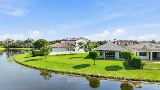 a view of a house with swimming pool and a yard