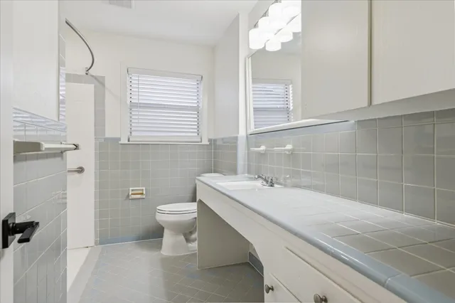 a bathroom with a sink a toilet and a mirror