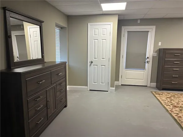 an empty room with a door