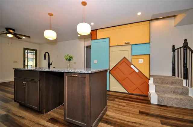 a view of a kitchen from a dining room