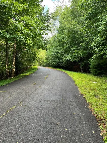 a view of a field with trees in the background