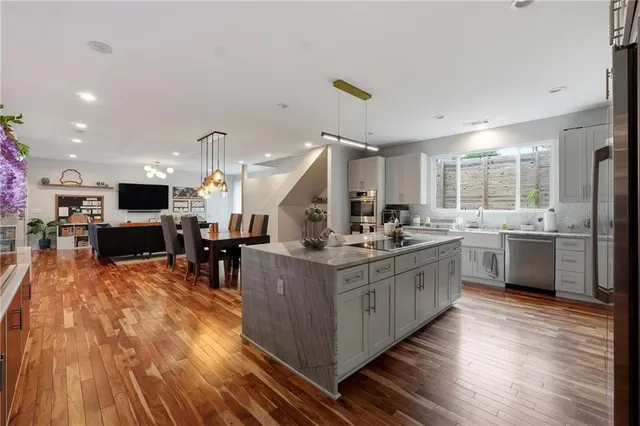 a kitchen with lots of counter top space