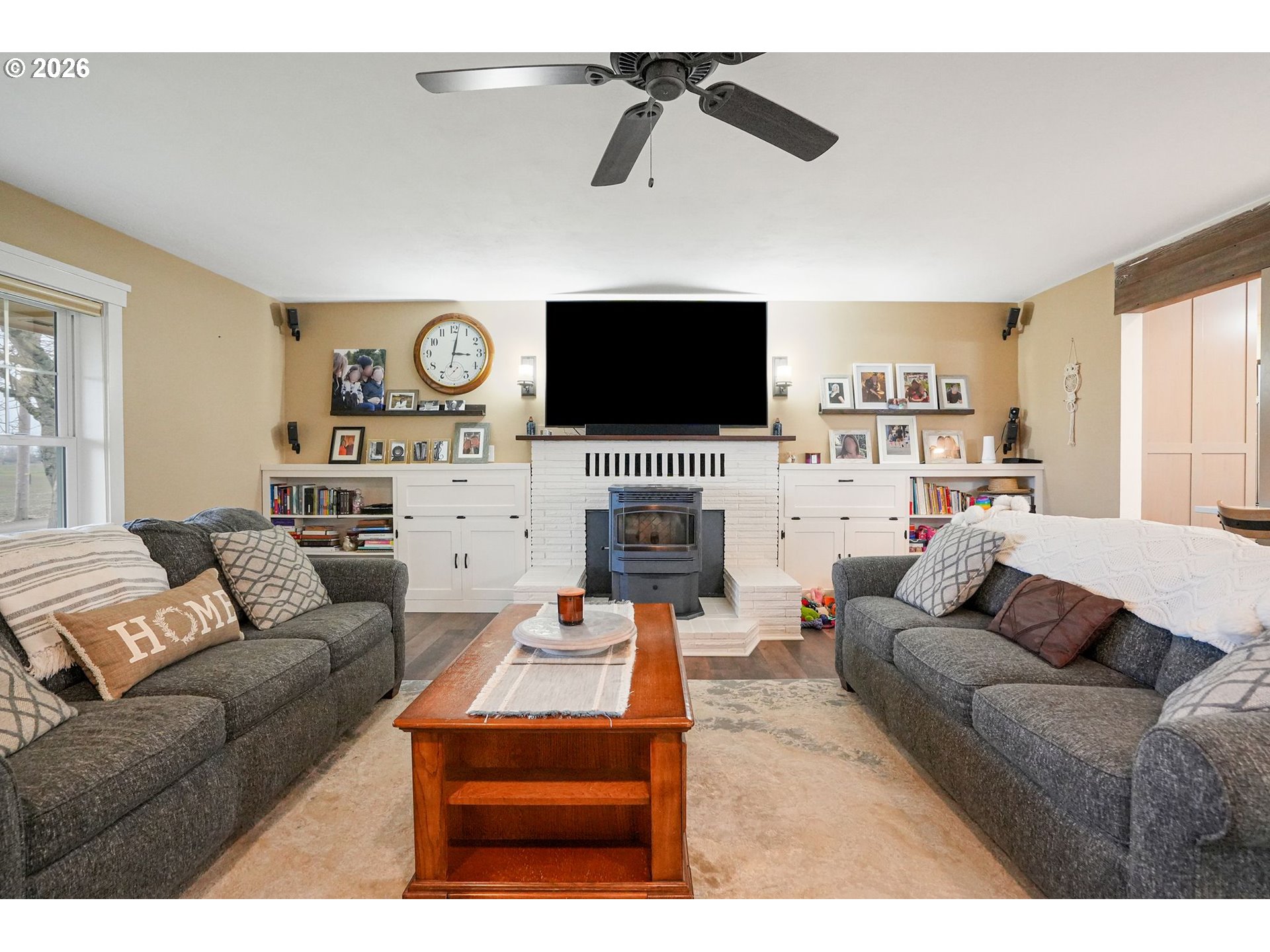 30596 Horseshoe Drive Southwest Albany, OR 97321 - Photo 6 of 43 a living room with furniture a flat screen tv and a fireplace