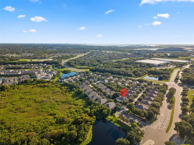 an aerial view of a house