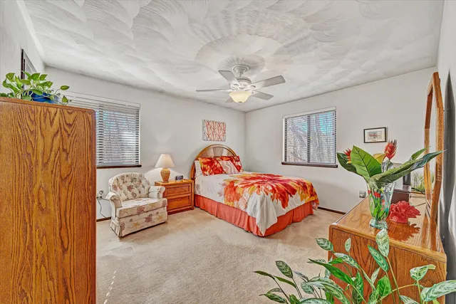 a bedroom with a bed and a couch