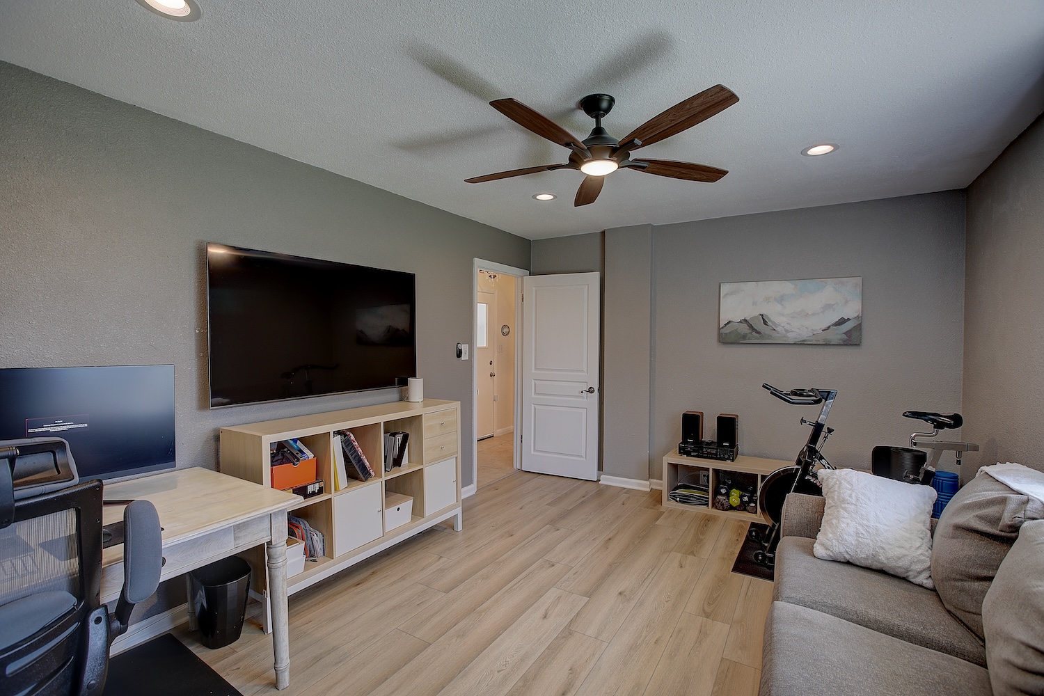 1902 East 18th Street Georgetown, TX 78626 - Photo 34 of 40 Living area with light wood-style floors, a desk, recessed lighting, and ceiling fan