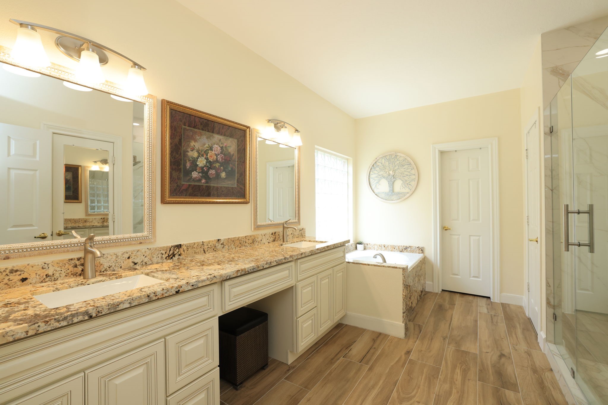 3711 Sapling Trail Court Spring, TX 77388 - Photo 23 of 50 a bathroom with a sink double vanity granite tub and a mirror