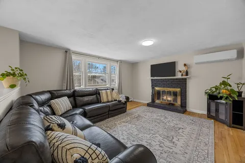 a living room with furniture or couch and a fireplace