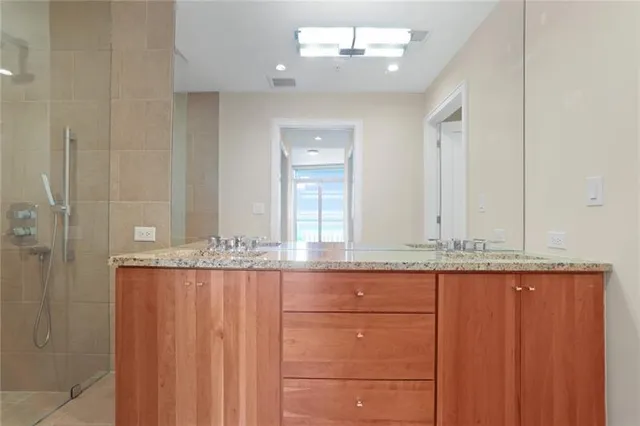 a view of a room with a large window