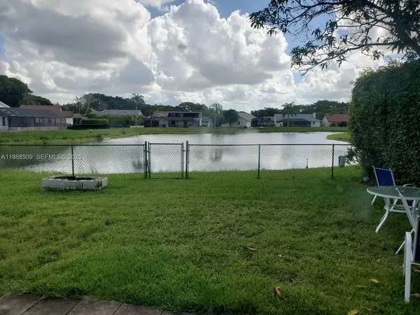 a view of a lake with a big yard